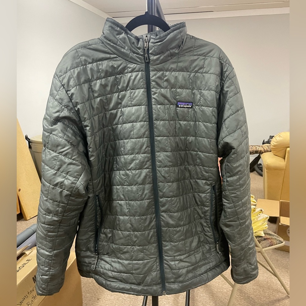 Patagonia men’s full zip puffer jacket.